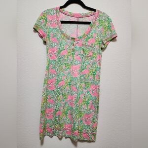 Lilly Pulitzer Pink and Green Paisley Flamingo Dress SMALL